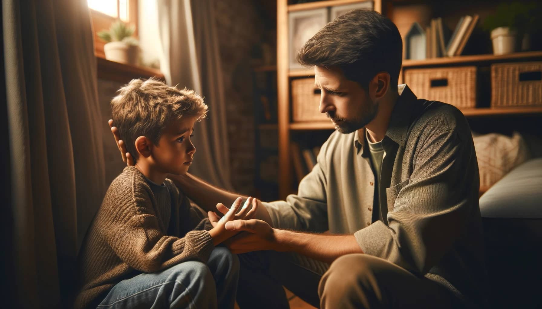 supportive moment between a parent and their child, emphasizing emotional support and well-being