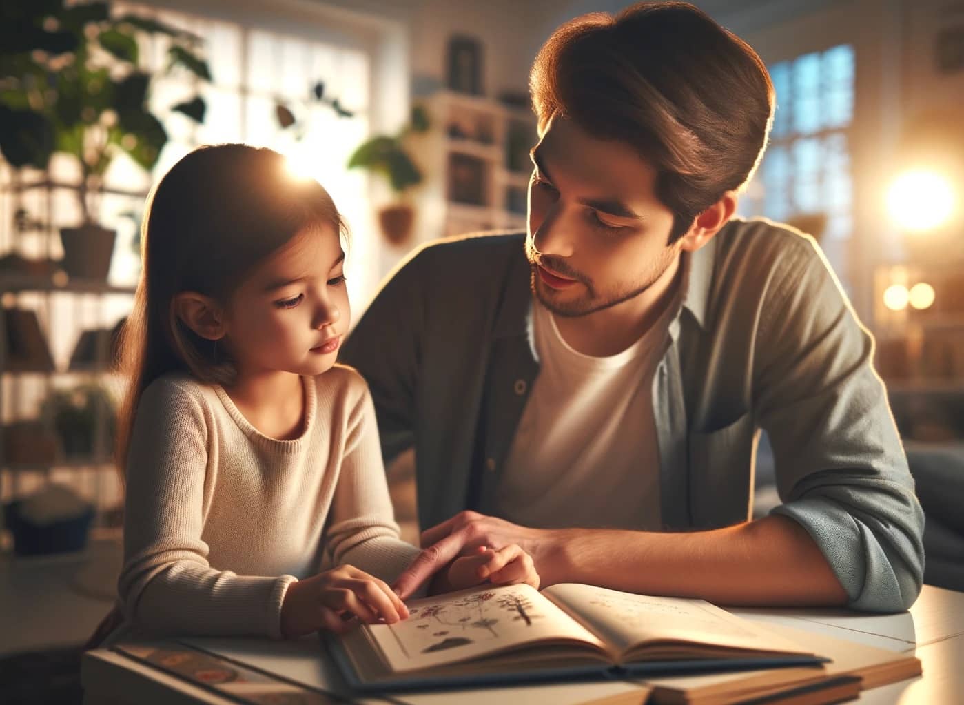 tender teaching moment between a parent and their child
